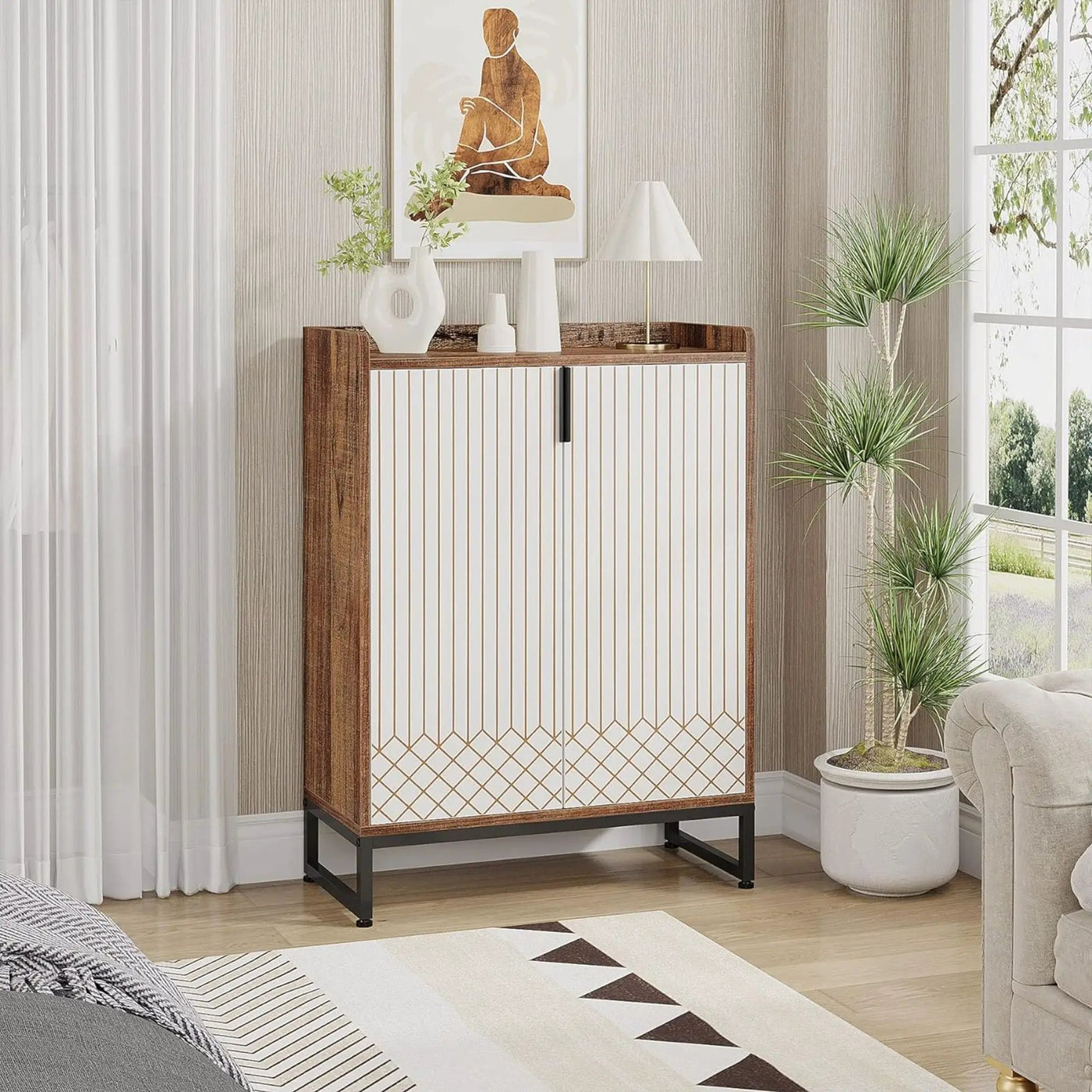 5 Tier Shoe Cabinet With Doors, Compact Entryway Storage Organizer by HouseOfZazla