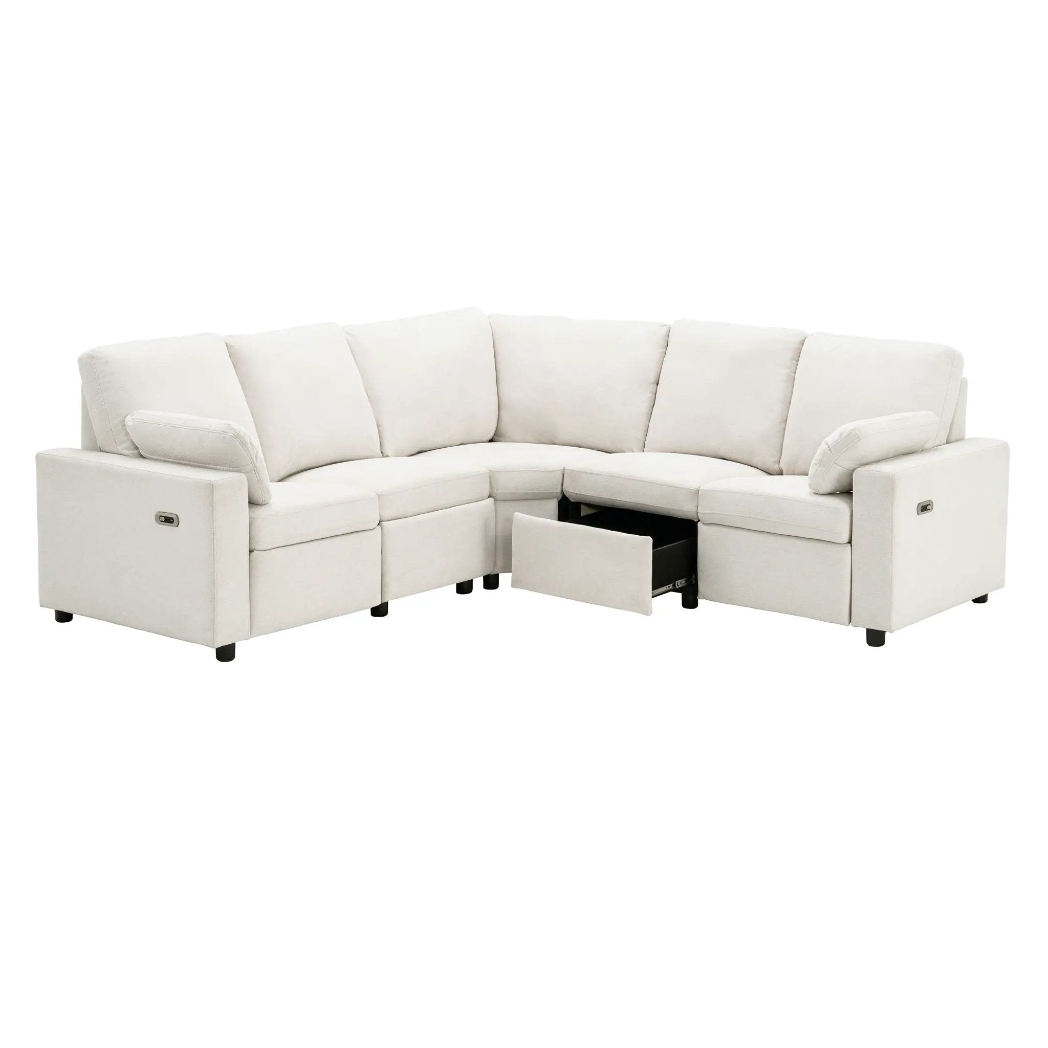 Power Recliner Sectional Sofa Home Theater Reclining Sofa With Two USB Ports, Two Storage Drawers For Living Room by HouseOfZazla