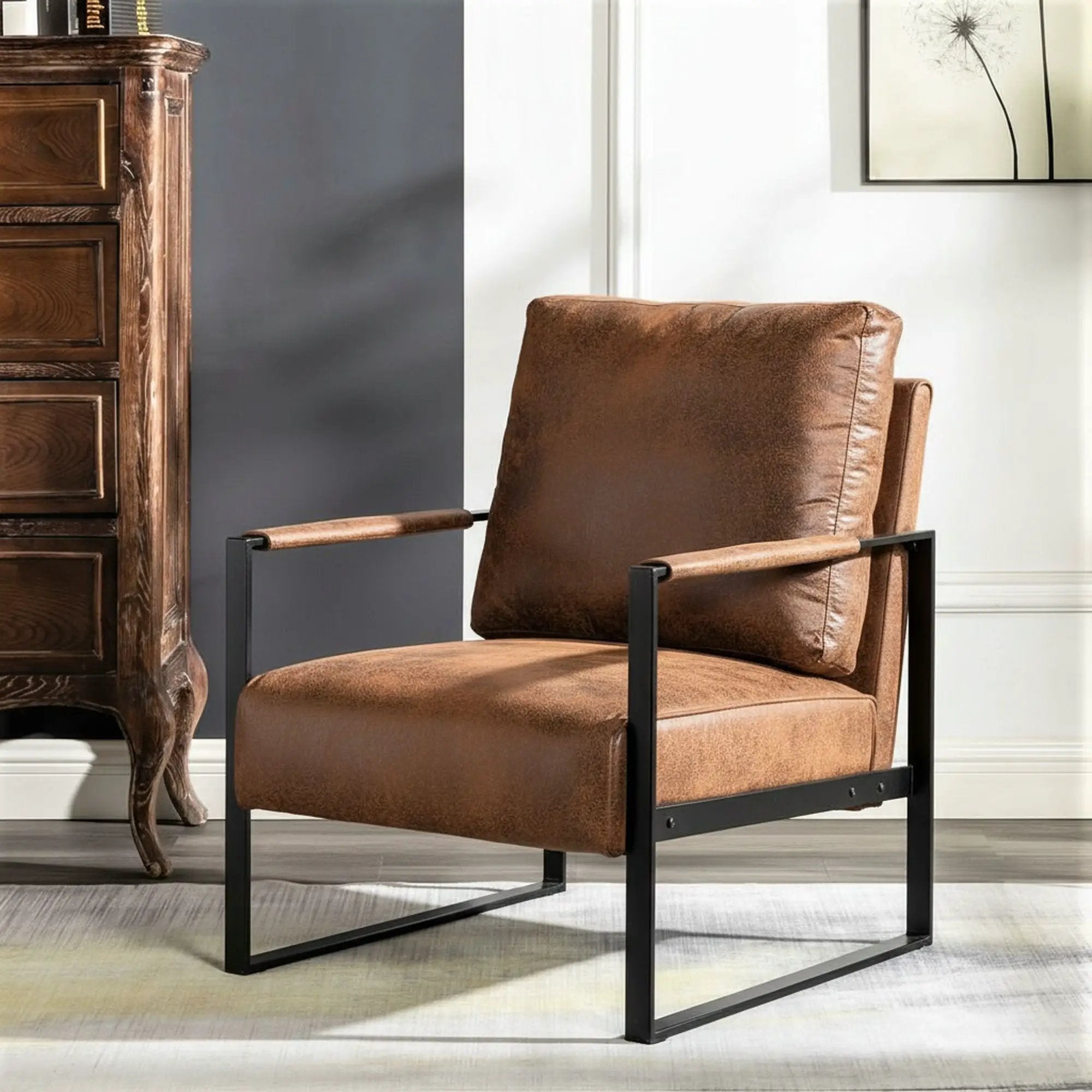 Classic Mid Century Modern Accent Chair With Durable Square Metal Frame, Armchair by Unique Piece Furniture