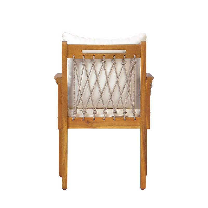 Outdoor Acacia Wood Chairs with Woven Rope Arms - Natural Finish, photo 10 of 10