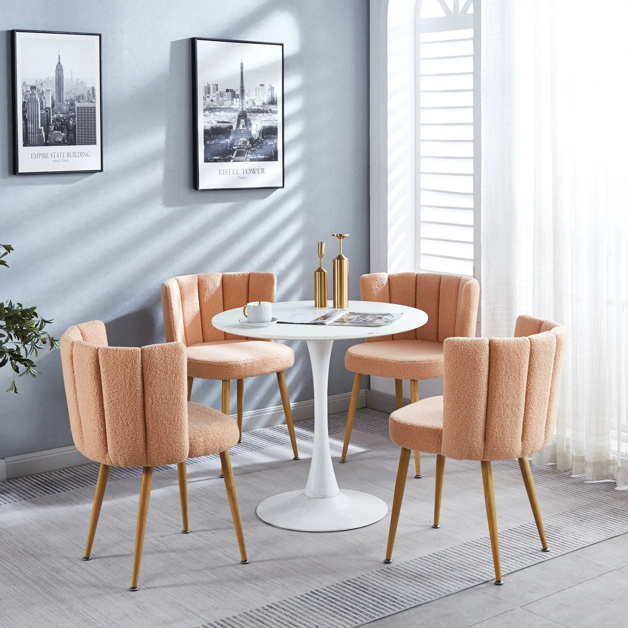 Modern Dining Chair (Set of 2) With Iron Tube Wood Color Legs, Shorthair Cushions And Comfortable Backrest, Suitable For Dining Room, Living Room, Cafe, Simple Structure by HouseOfZazla