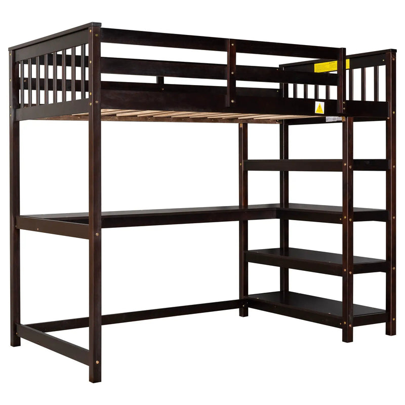 Loft Bed With Storage Shelves And Under Bed Desk