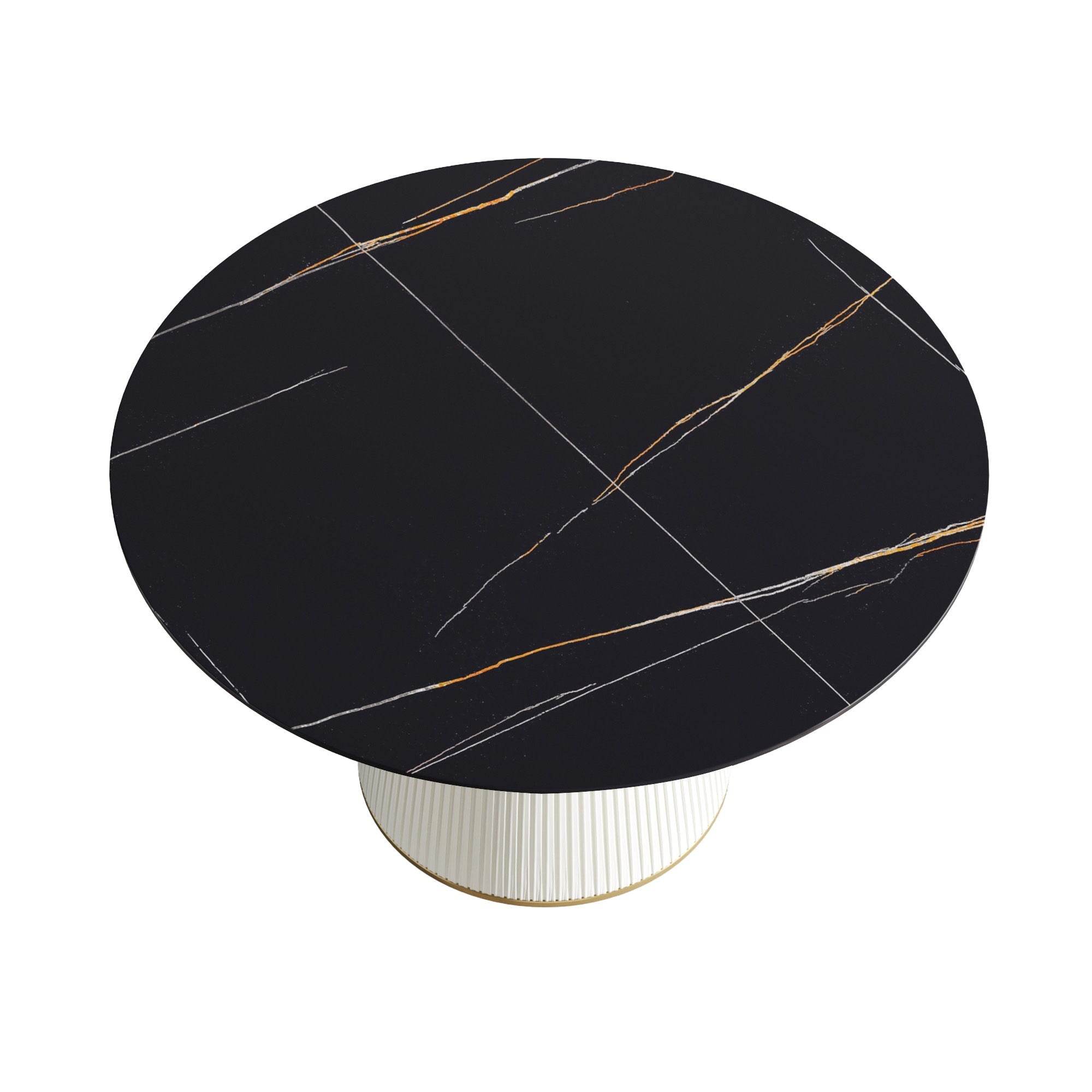 Modern Artificial Stone Round Plywood Base Dining Table, Can Accommodate 6 People, (Not Including Chairs) - Black / Beige by HouseOfZazla