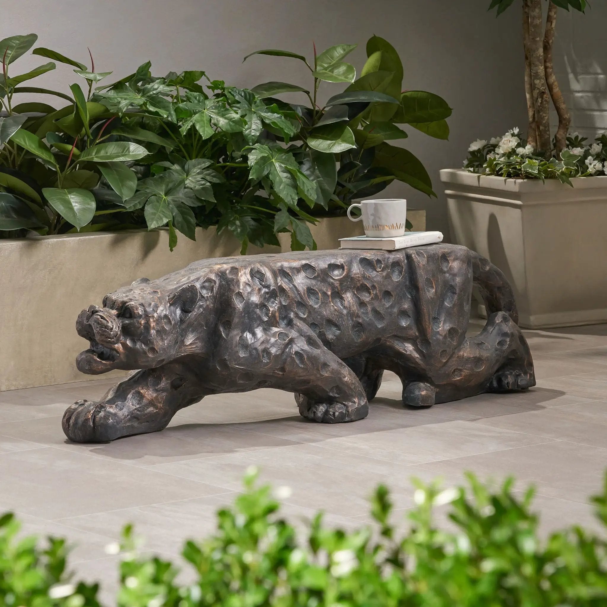 Leopard Lightweight Concrete Bench - Copper by HouseOfZazla