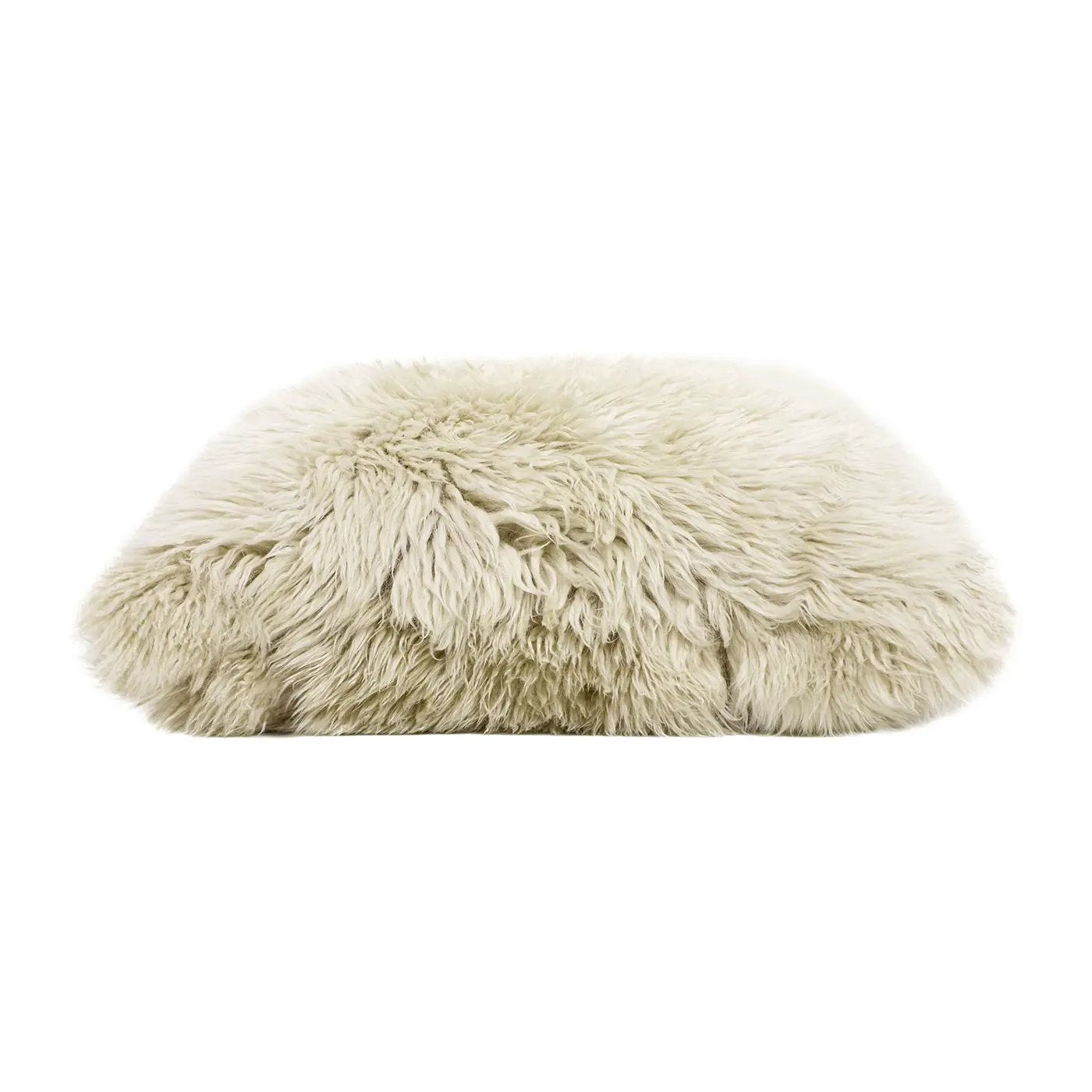 Astrid - Square New Zealand Sheepskin Accent Throw Pillow Cover With Feather Insert - Taupe / Natural by HouseOfZazla