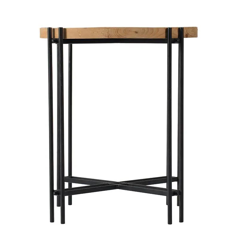 Round Side Table With Wood Top, End Table For Living Room Bedroom - Black Brown by HouseOfZazla