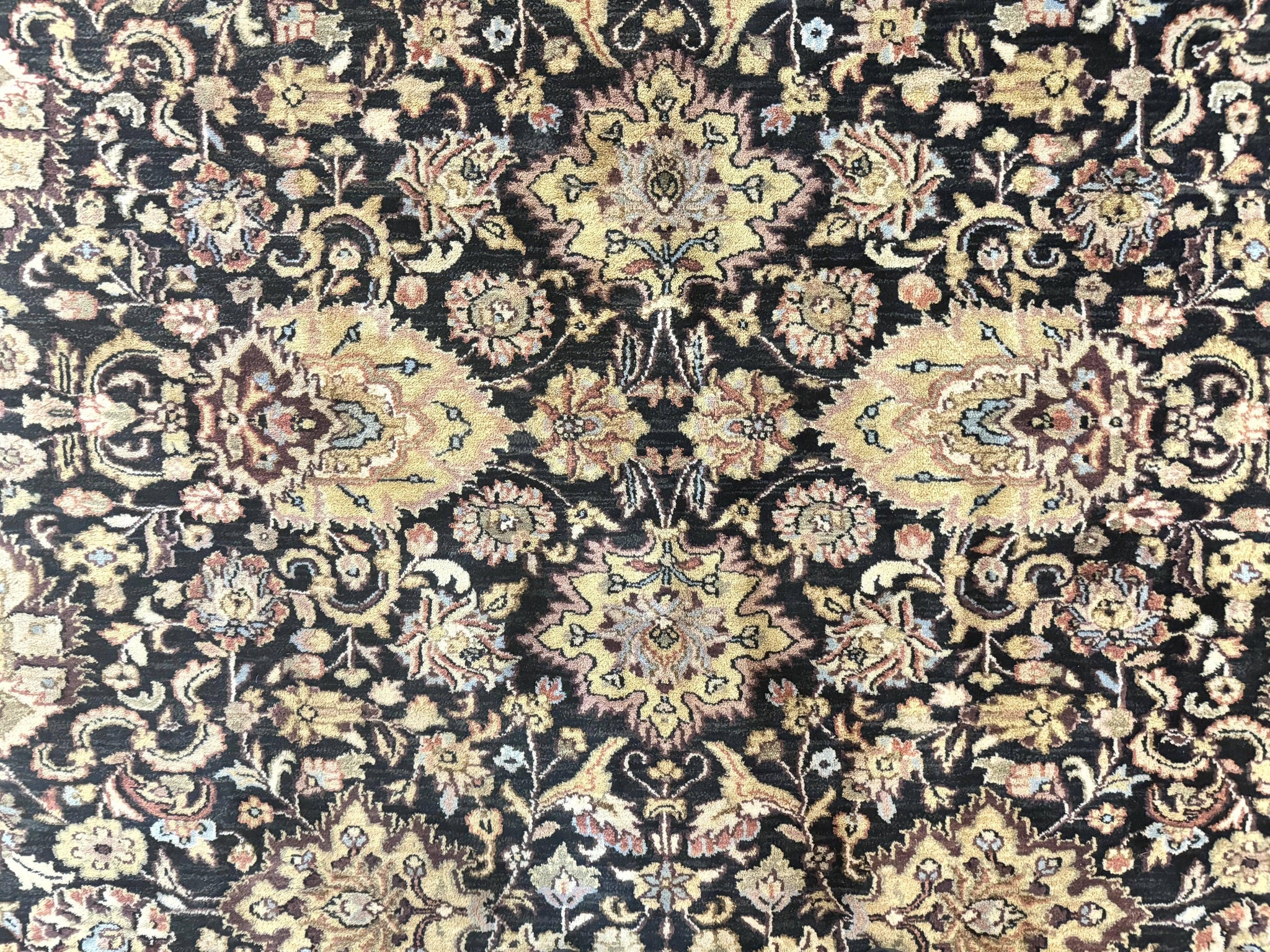 Indo Persian Rug 9x12, Floral Allover, Midnight Blue, Handmade Vintage Wool Oriental Carpet by Jewel Rugs
