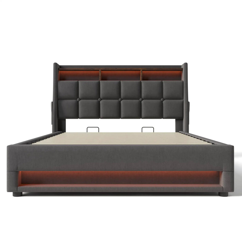 Upholstered Platform Bed With A Hydraulic Storage System, LED And USB Charging (Without Mattress) by HouseOfZazla