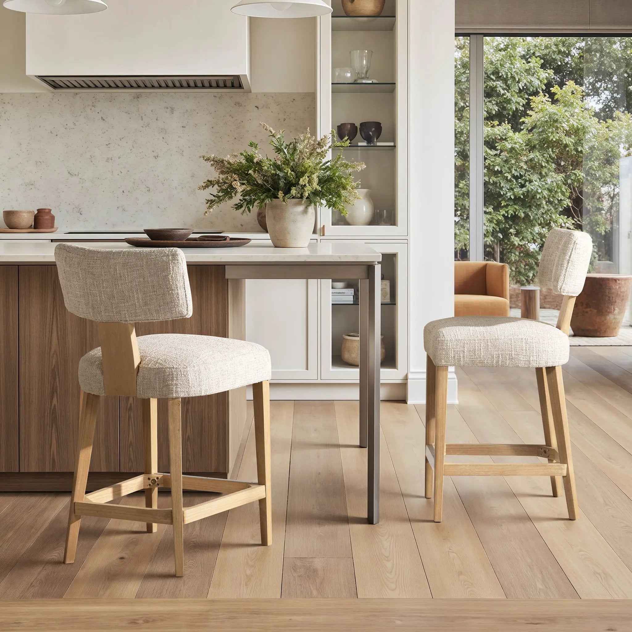 Penny - Round Arched Upholstered Counter Stool (Set of 2) - Travertine Beige by Unique Piece Furniture