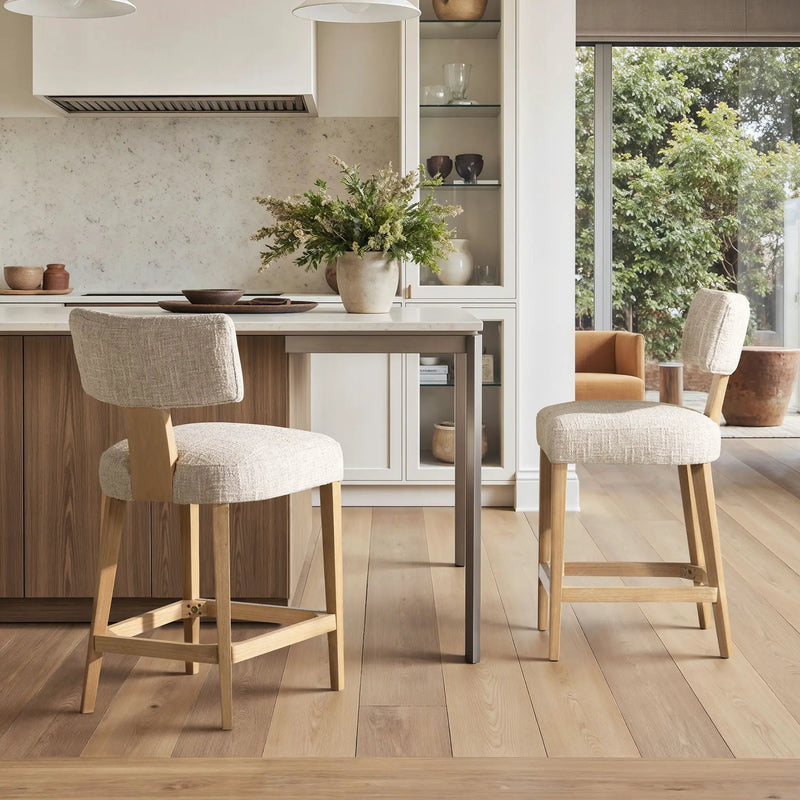 Penny - Round Arched Upholstered Counter Stool (Set of 2) - Travertine Beige by Unique Piece Furniture