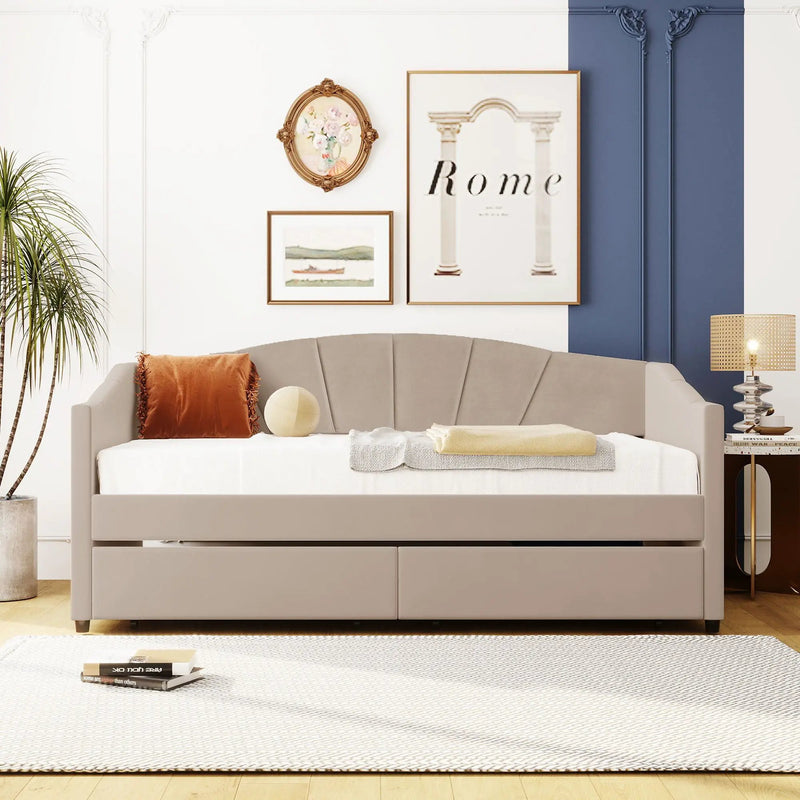 Upholstered Daybed With Two Drawers And Wood Slat by Unique Piece Furniture