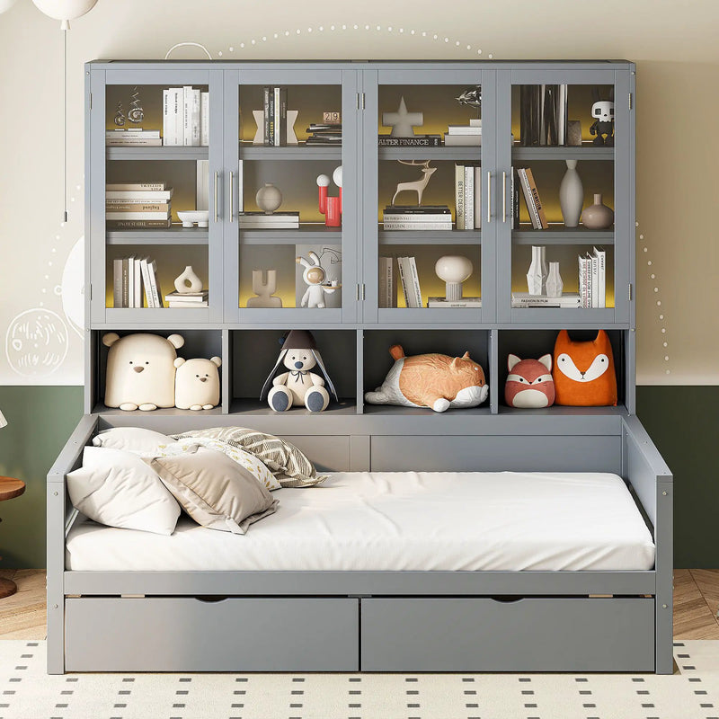 Daybed With Glass Door Storage Cabinets, Built In LED Lighting And Shelves by Unique Piece Furniture