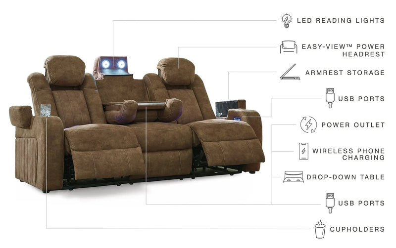 Wolfridge - Power Reclining Loveseat With Console /Adj Hdrst - Brindle by Unique Piece Furniture
