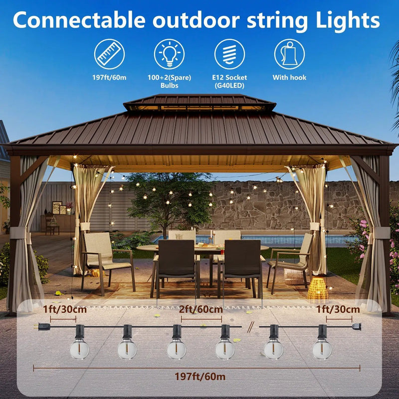 197FT LED Outdoor String Lights with 100 Shatterproof Bulbs by HouseOfZazla