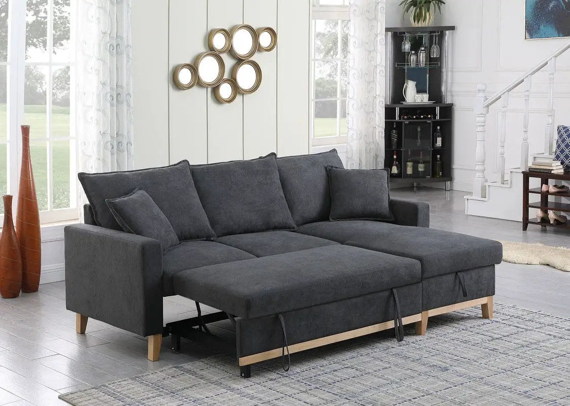 Colton - Reversible Sleeper Sectional Sofa With Storage Chaise - Dark Gray by Unique Piece Furniture
