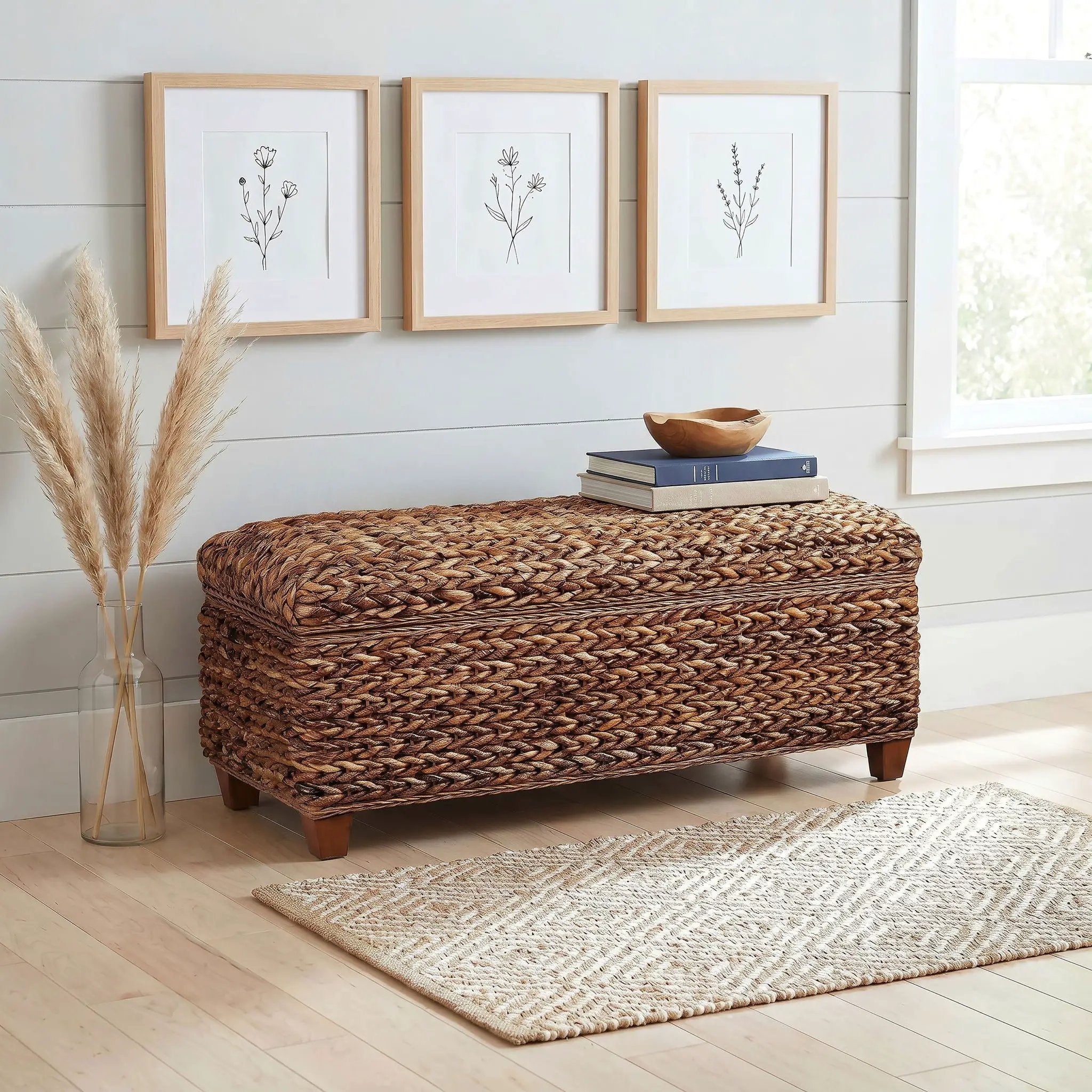 Laughton Hand-Woven Banana Leaf Storage Bench Amber by Unique Piece Furniture