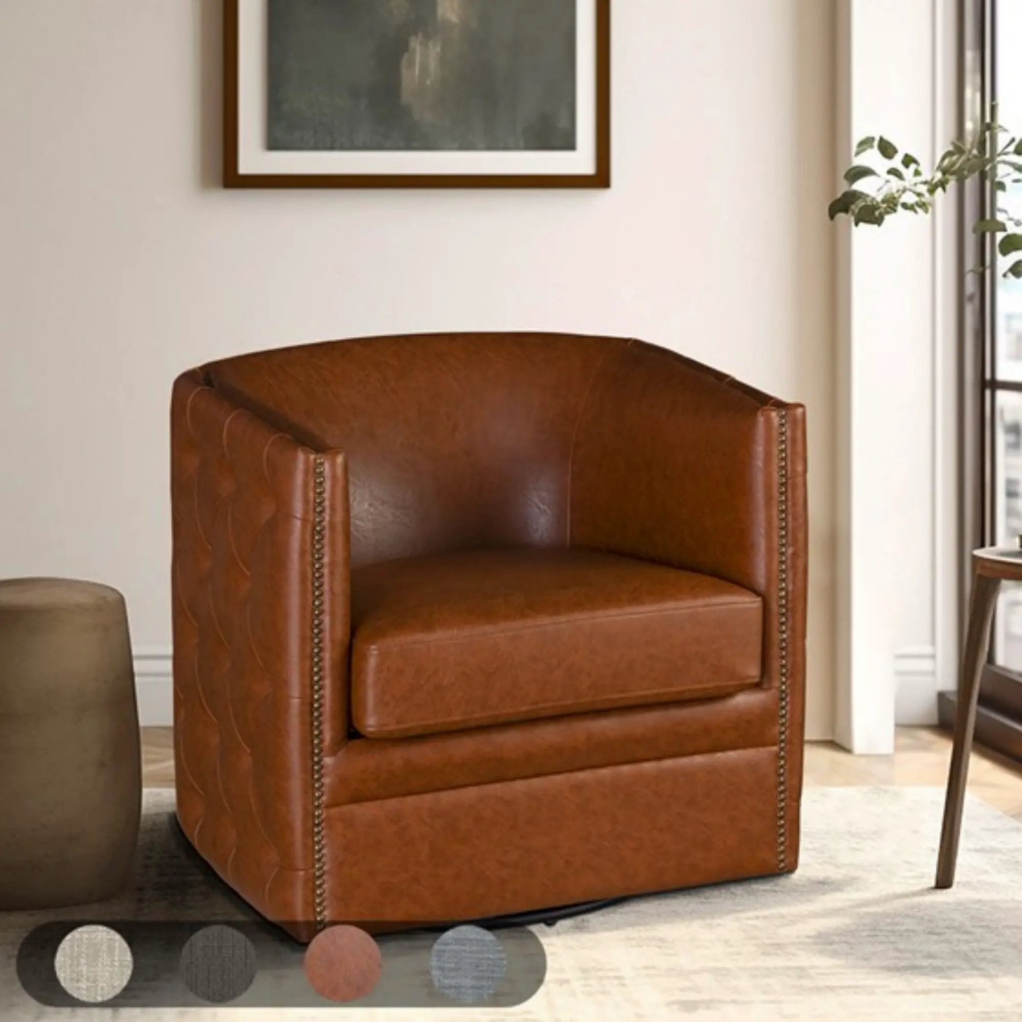 Swivel Chair With Tufted Barrel Design And Nailhead Accents by HouseOfZazla
