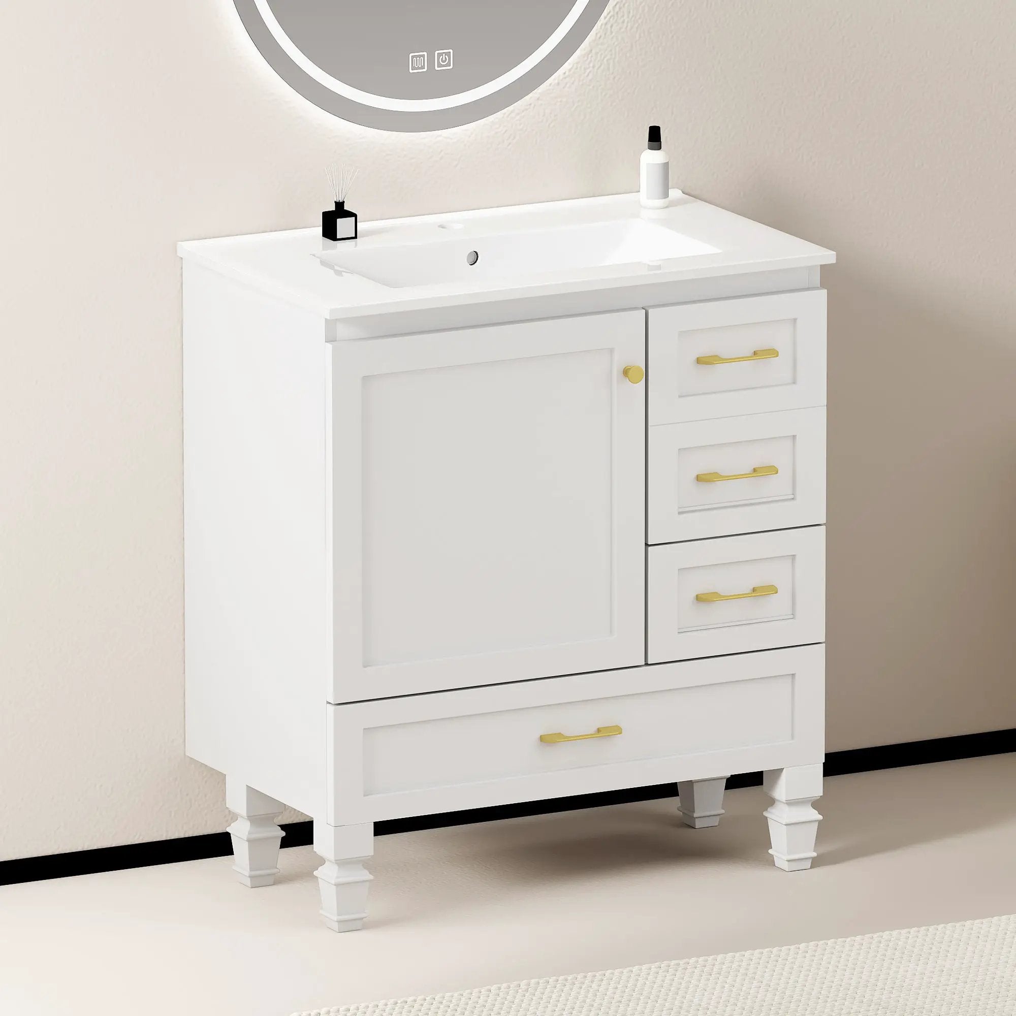 30" White Bathroom Vanity with Abundant Storage by HouseOfZazla