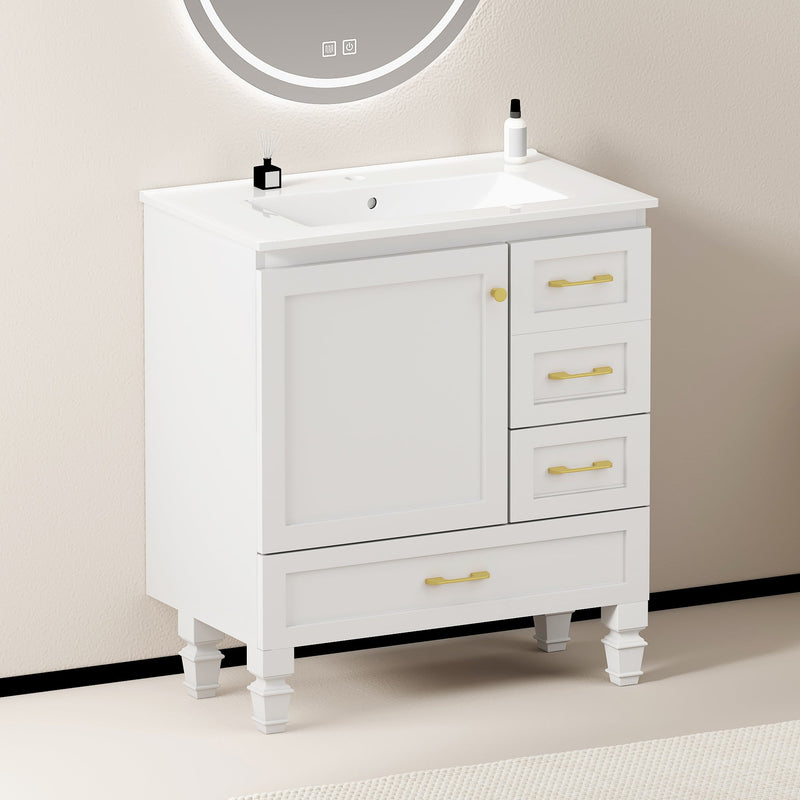 30" White Bathroom Vanity with Abundant Storage by HouseOfZazla