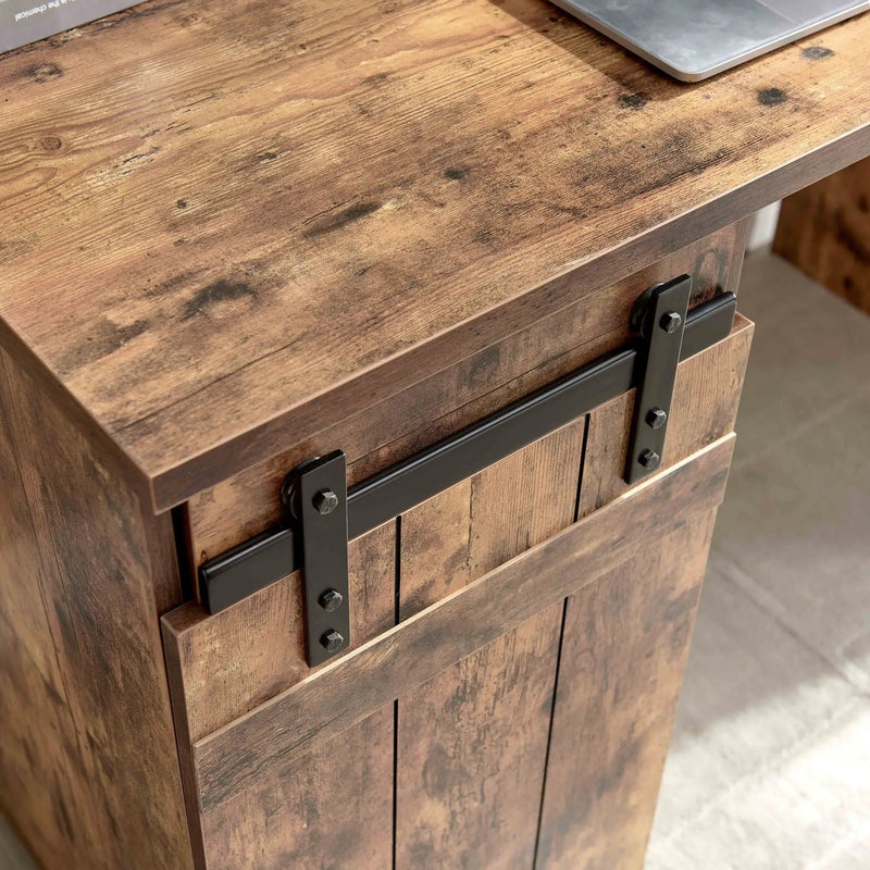 Home Office Desk One Cabinet Three Shelves Faux Barn Door On Metal Euro Hinges Modesty Panel - Distressed Wood by Unique Piece Furniture