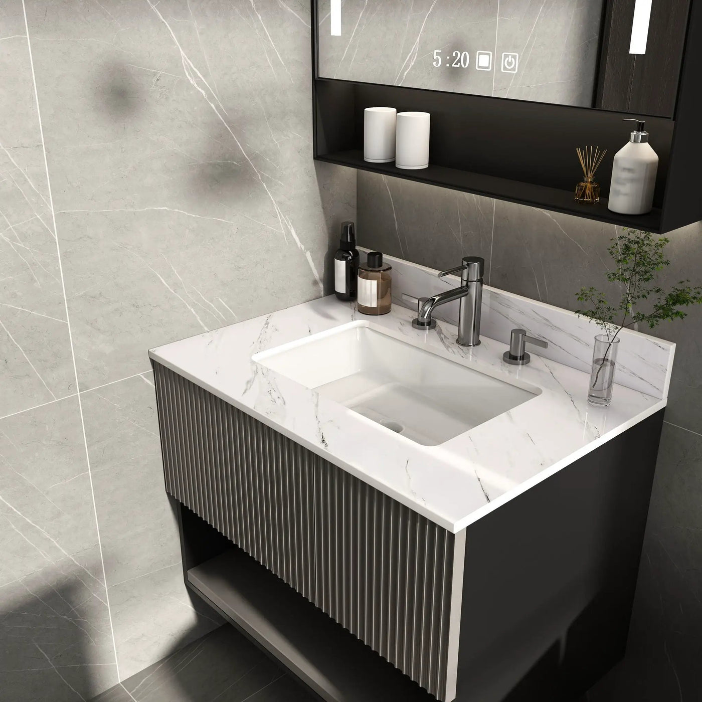 Bianco Carrara Venato Elegant Marble Vanity Top, Bathroom Vanity With Undermount Sink, Sintered Stone by HouseOfZazla