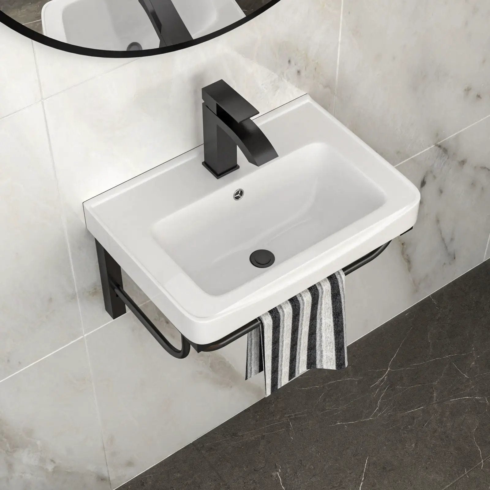 Wall Mounted Rectangular Bathroom Sink With 304 Stainless Steel Towel Bar & Overflow - White by Unique Piece Furniture