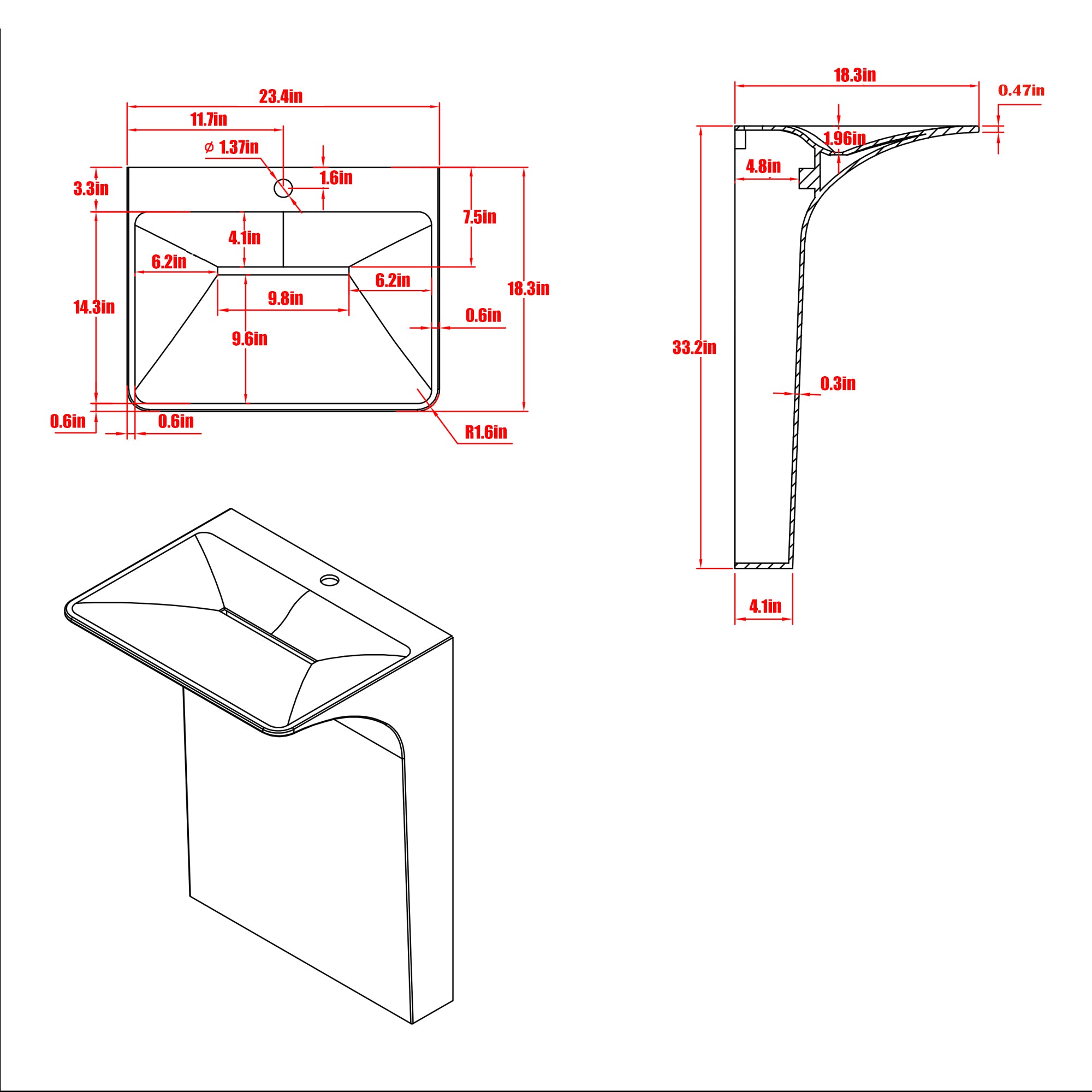 Modern Wall-Mounted Solid Surface Pedestal Sink by HouseOfZazla