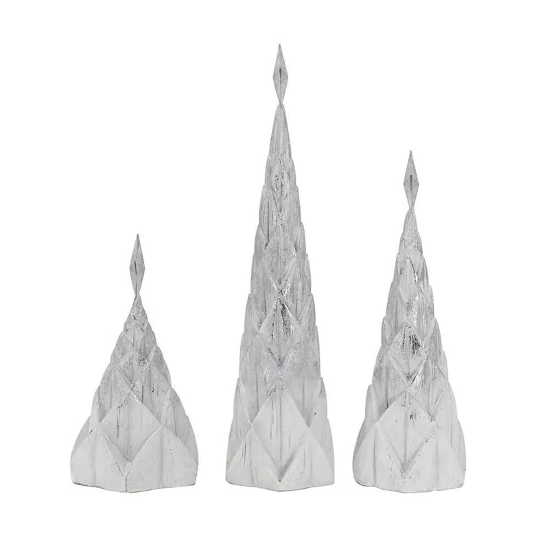 Resin / Foil Christmas Tree With Star Top (Set of 3) - White / Silver by HouseOfZazla