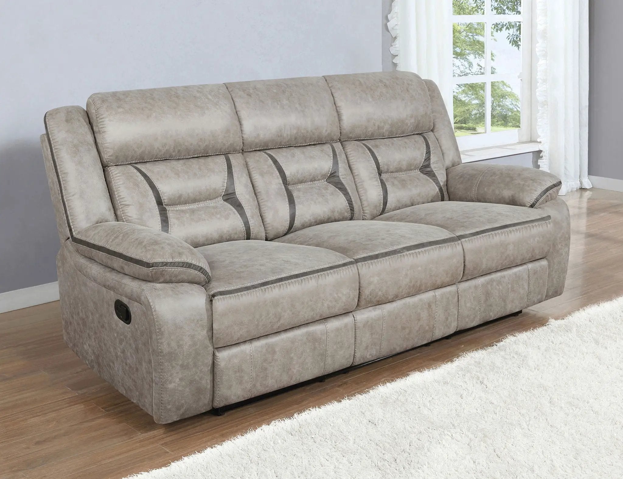 Greer Upholstered Motion Reclining Sofa Taupe by Unique Piece Furniture