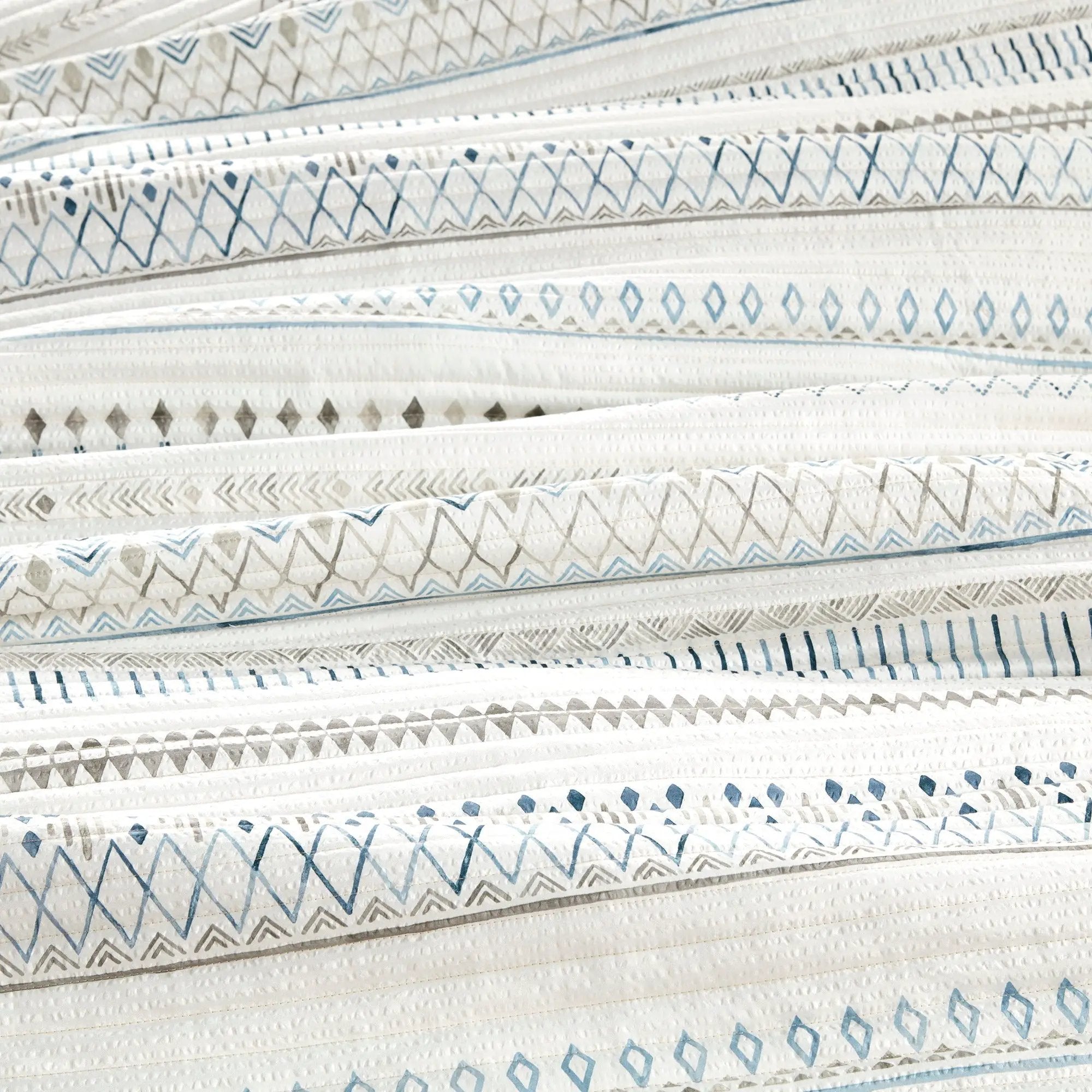 3 Piece Seersucker Quilt Set Taupe Blue King Cal King by HouseOfZazla