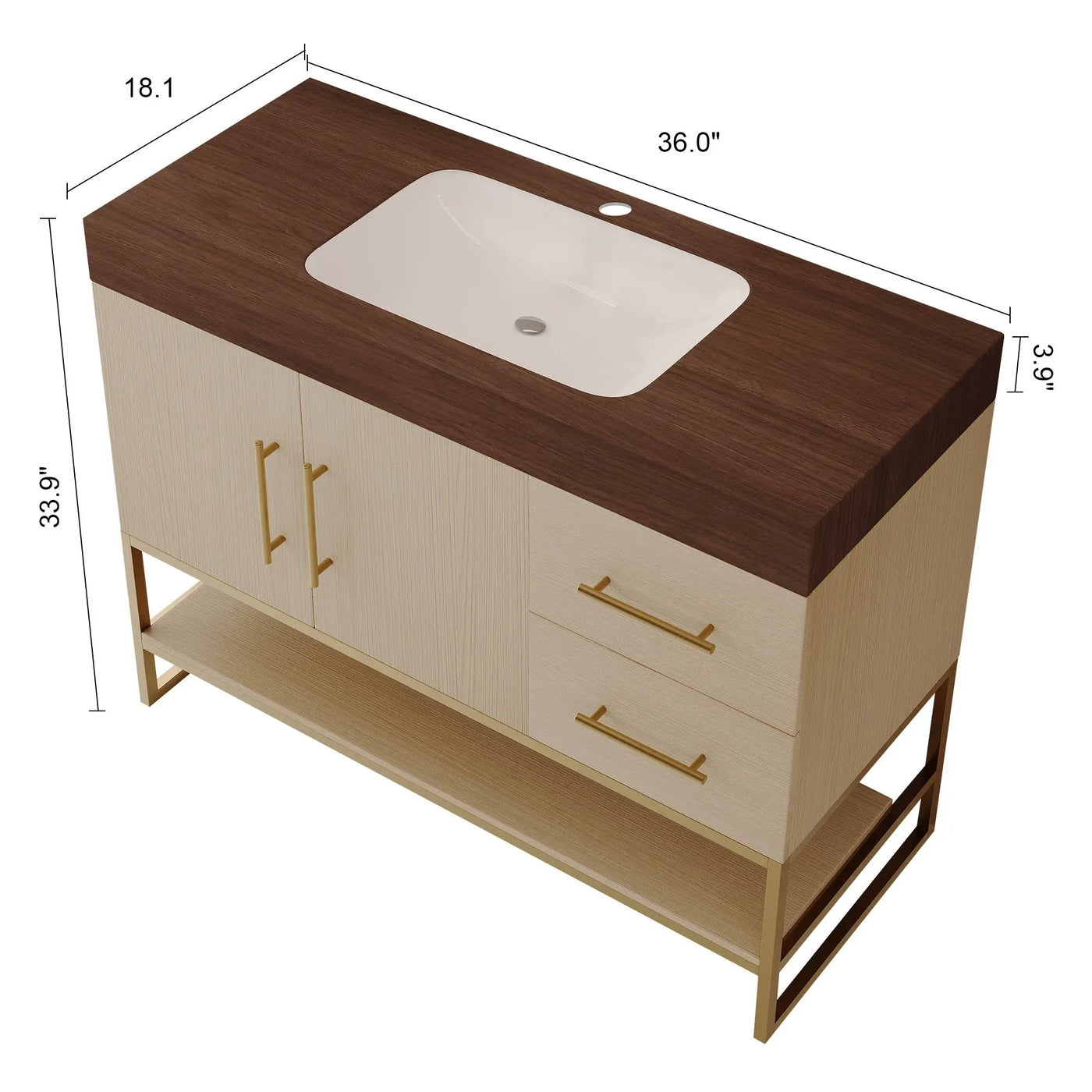 36" Modern Free-Standing Bathroom Vanity with Seamless Ceramic Sink & Sintered Stone Top by HouseOfZazla