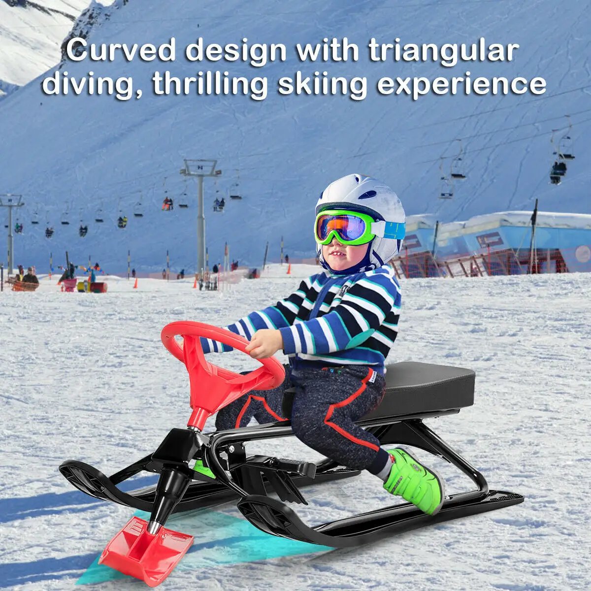 Kids Snow Sand Grass Sled w/ Steering Wheel and Brakes by DirectDeals