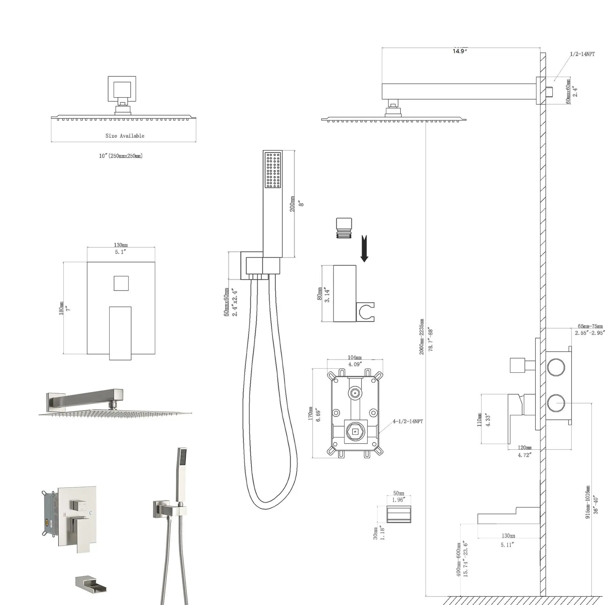 10" Wall Mounted Square Shower System With Rough In Valve by HouseOfZazla