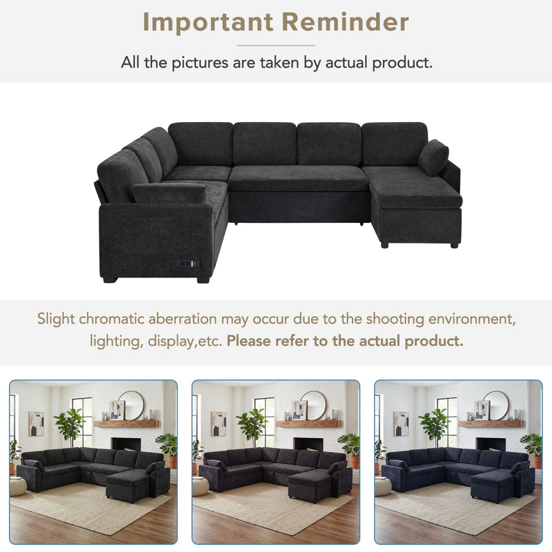 Convertible U-Shaped Sectional Sofa Bed With Reversible Chaise by HouseOfZazla
