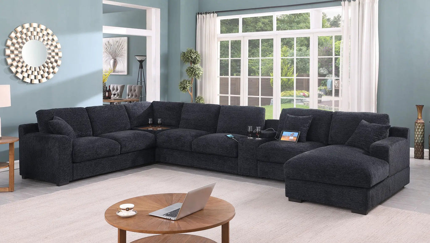 Celine - Fabric Corner Sectional Sofa With Right-Facing Chaise, Cupholders, And Charging Ports by HouseOfZazla