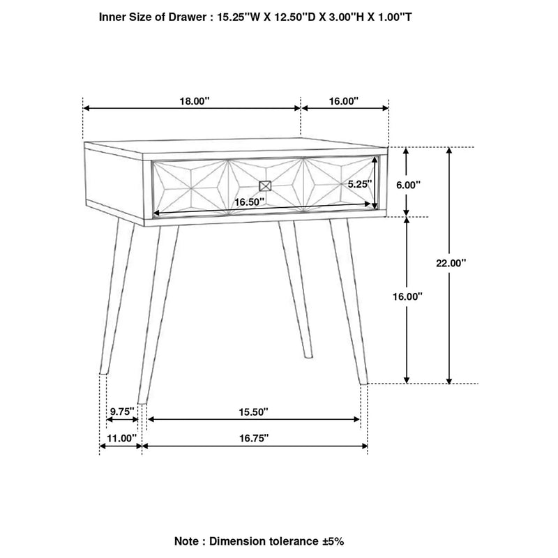 Gibson - Coffee 1 Drawer Rectangular Side Table With Angled Legs - Coffee by HouseOfZazla