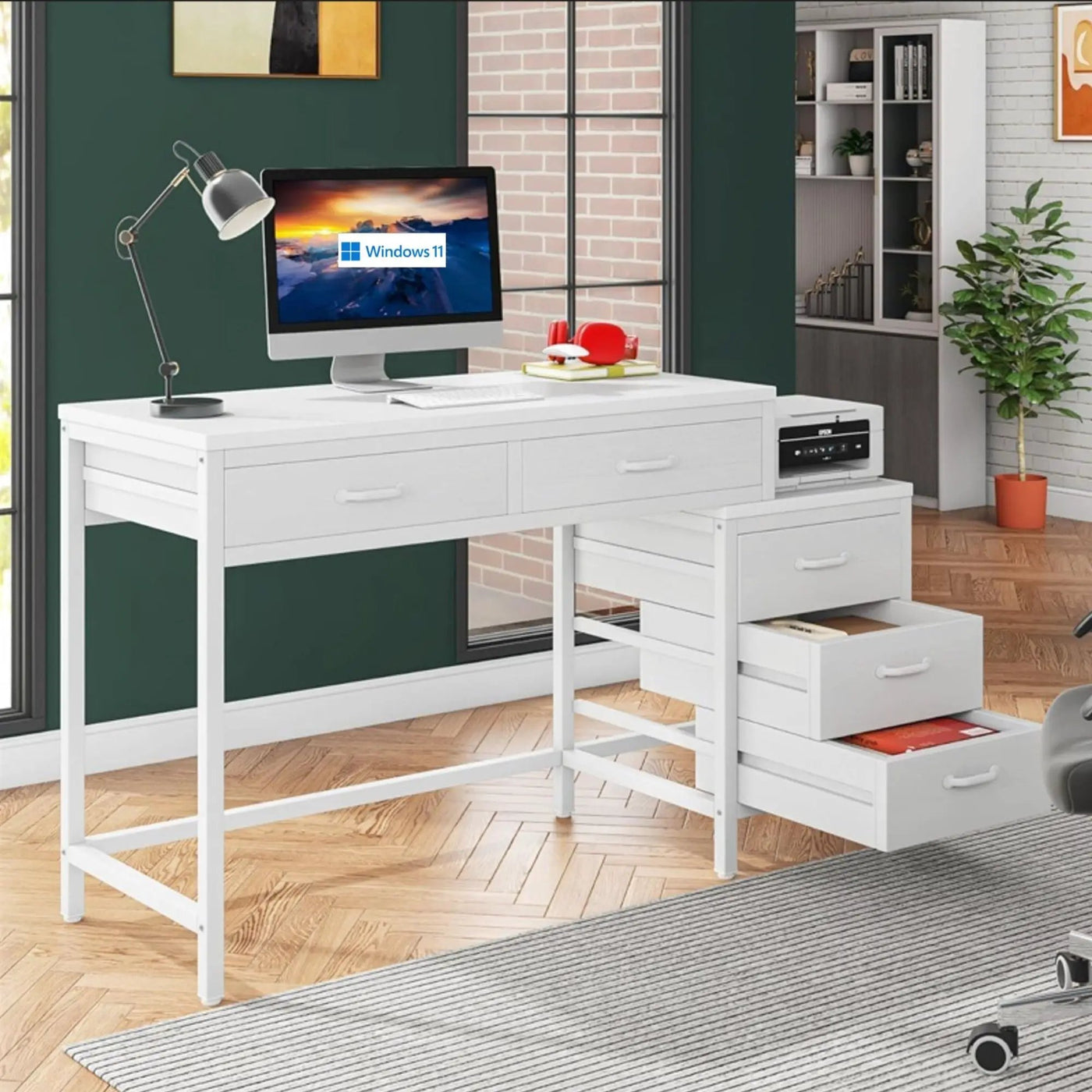 Computer Desk With Reversible 5 Drawer Storage, Frame Writing Table For Small Spaces by HouseOfZazla