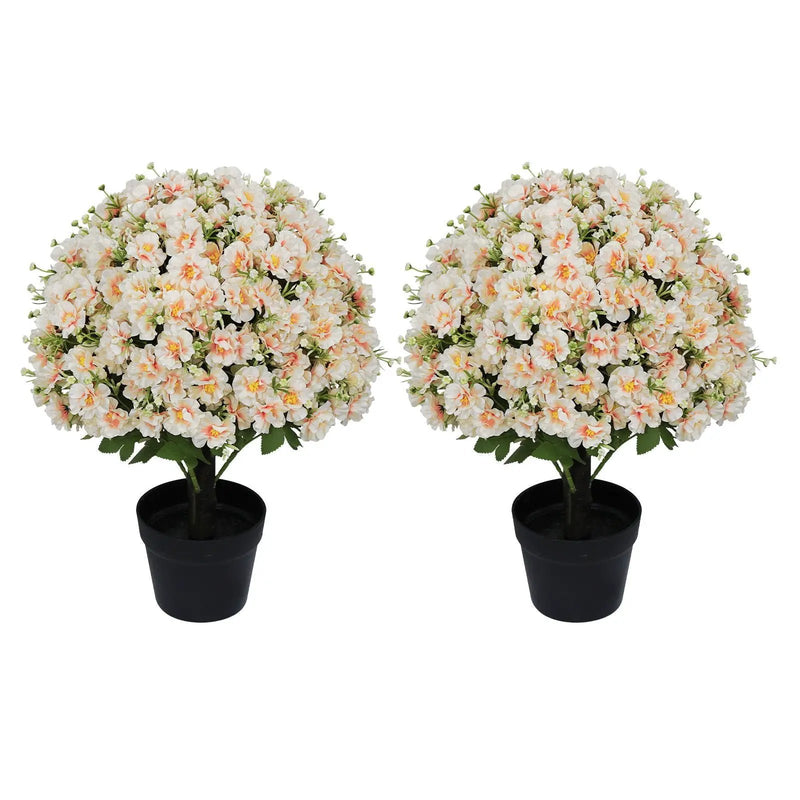 Artificial Snow Lotus Potted Plant, Artificial Floral Decor For Indoor & Outdoor Spaces - White / Pink by HouseOfZazla
