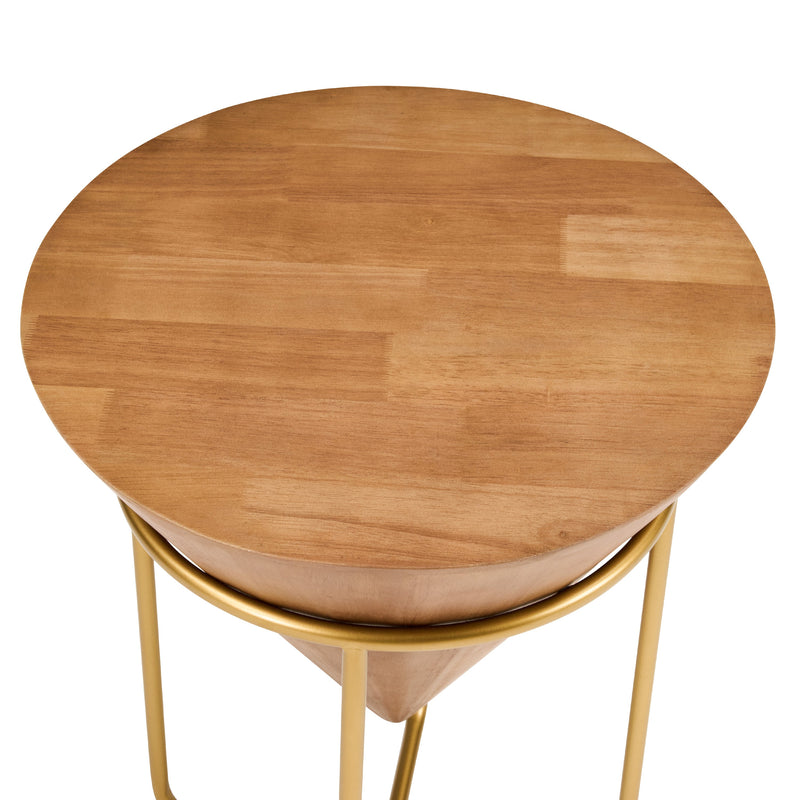 Minimalist & Luxe Wood Side Table with Solid Wood Top - Brown & Gold, photo 9 of 10