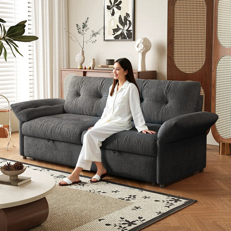 Multi-Functional Sofa Bed - 81.5 Inch Plush Chenille Sofa by HouseOfZazla
