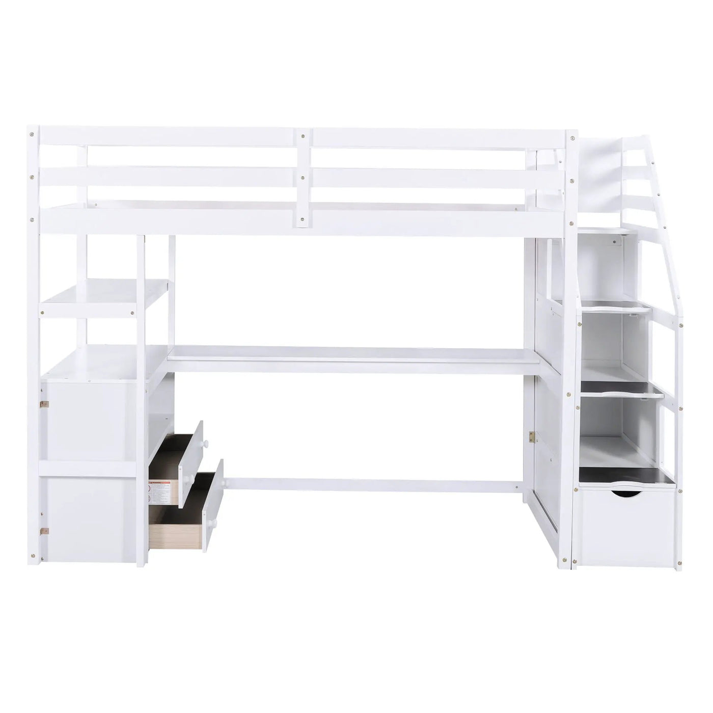 Loft Bed With Desk, Shelves, 2 Drawers, Storage Staircase by Unique Piece Furniture