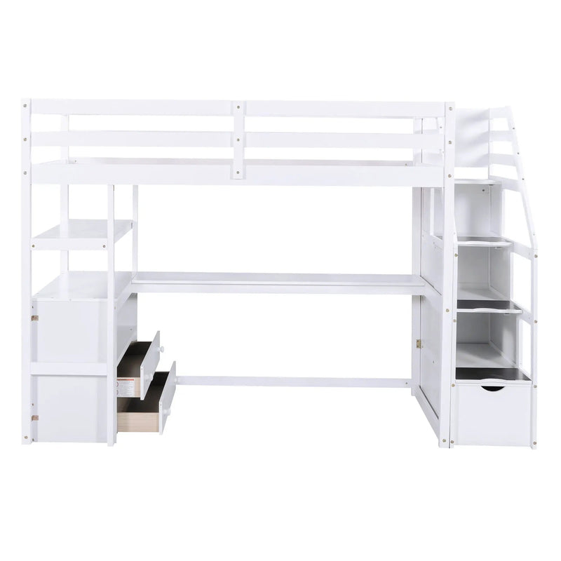 Loft Bed With Desk, Shelves, 2 Drawers, Storage Staircase by HouseOfZazla