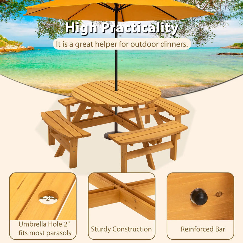 8 Person Wooden Picnic Table with Built-in Benches by HouseOfZazla