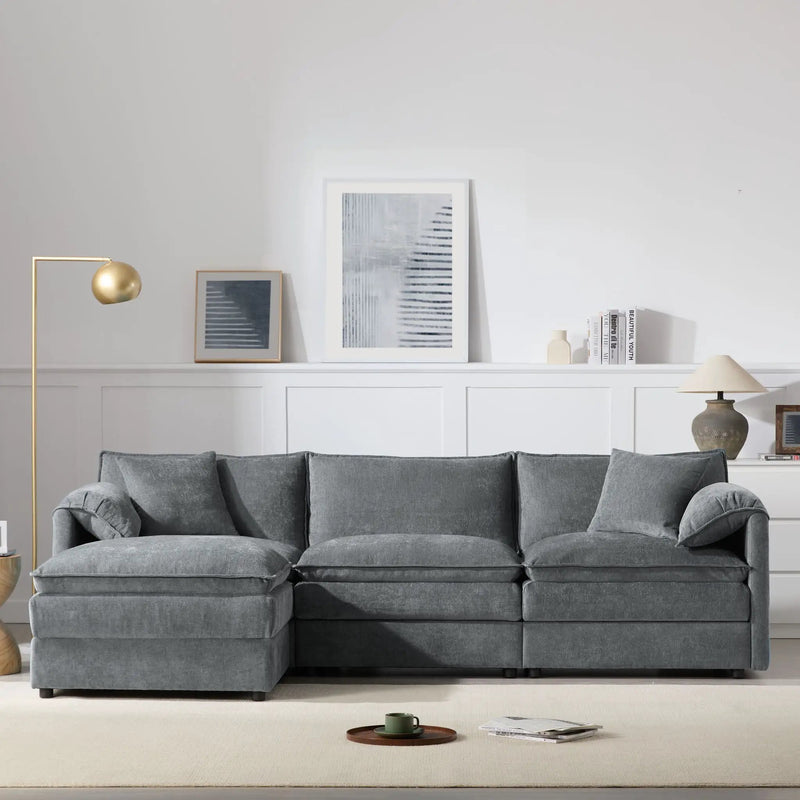 Modular Sectional With Deep And Wide Seat, Cloud Couch Set With Double Cushions Sofa With Movable Ottoman by HouseOfZazla