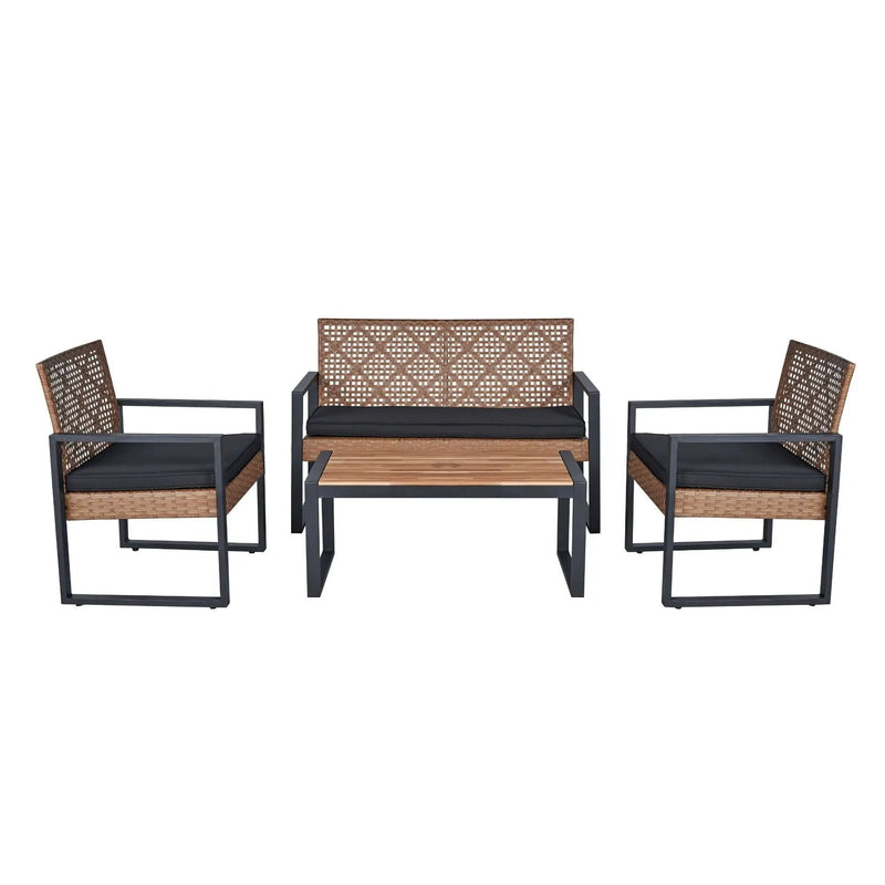 4 Piece Patio Furniture Set With Acacia Wood Table Top And Cushions by Unique Piece Furniture
