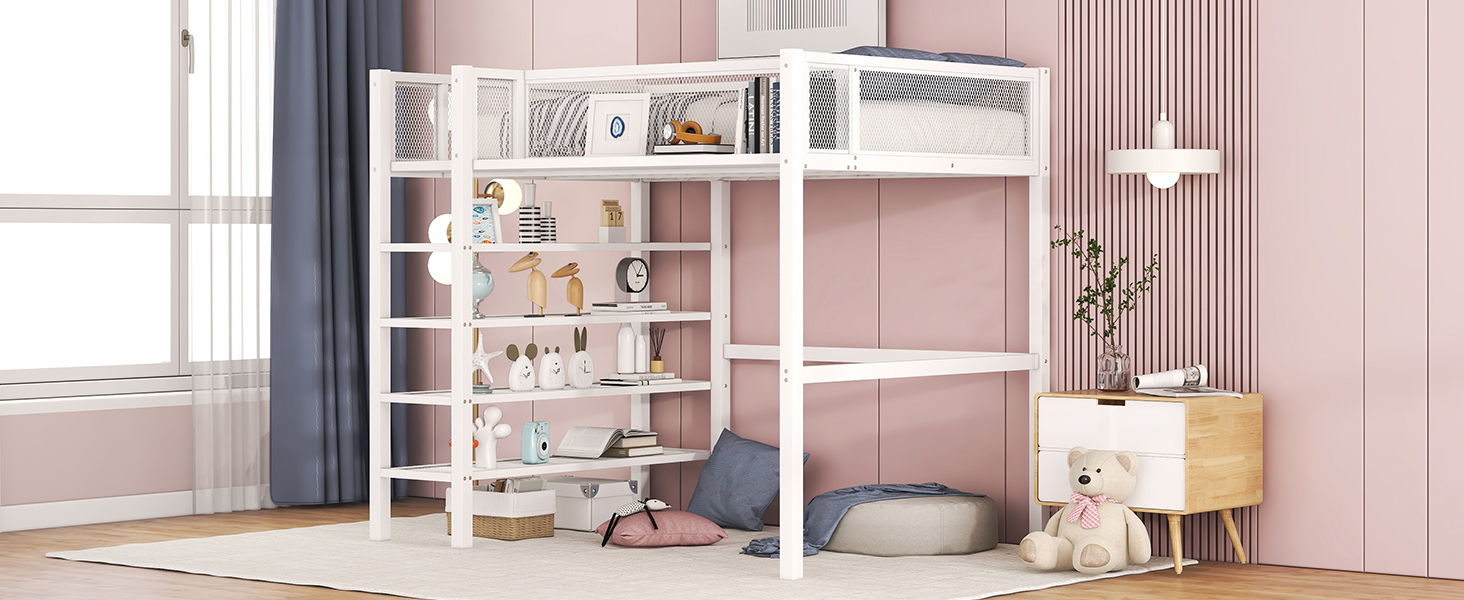 Loft Bed With 4 Tier Shelves And Storage by HouseOfZazla