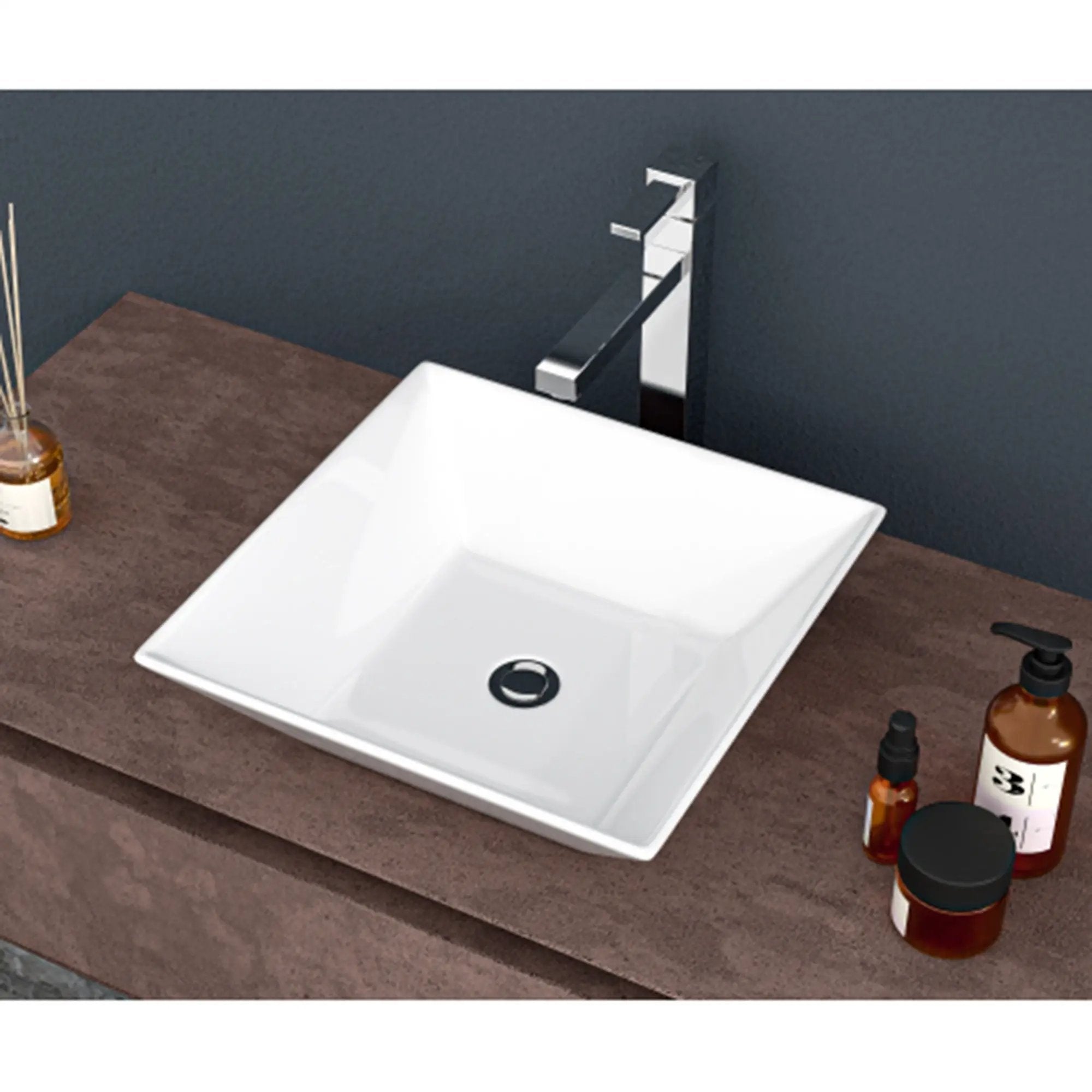 16" 6" Modern European Square Vessel Sink Glossy Porcelain Bathroom Vanity Top Above Counter Ceramic Basin - White by HouseOfZazla
