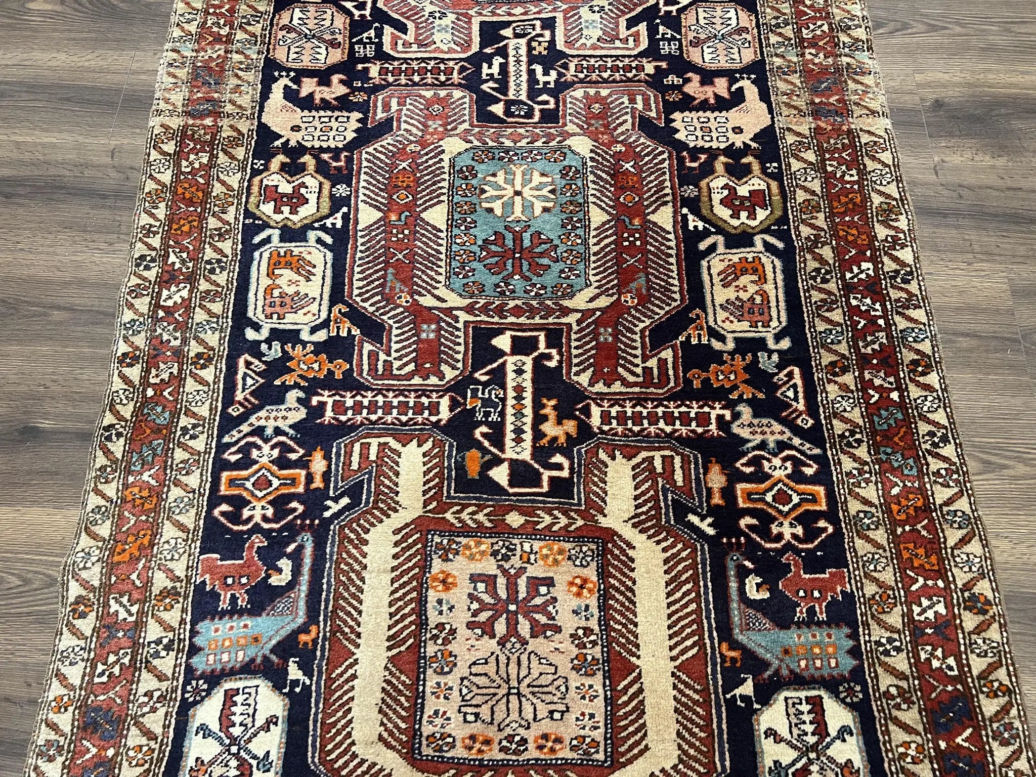 Persian Ardabil Wide Runner Rug 4x10 - Geometric Medallions & Animal Pictorials by Jewel Rugs