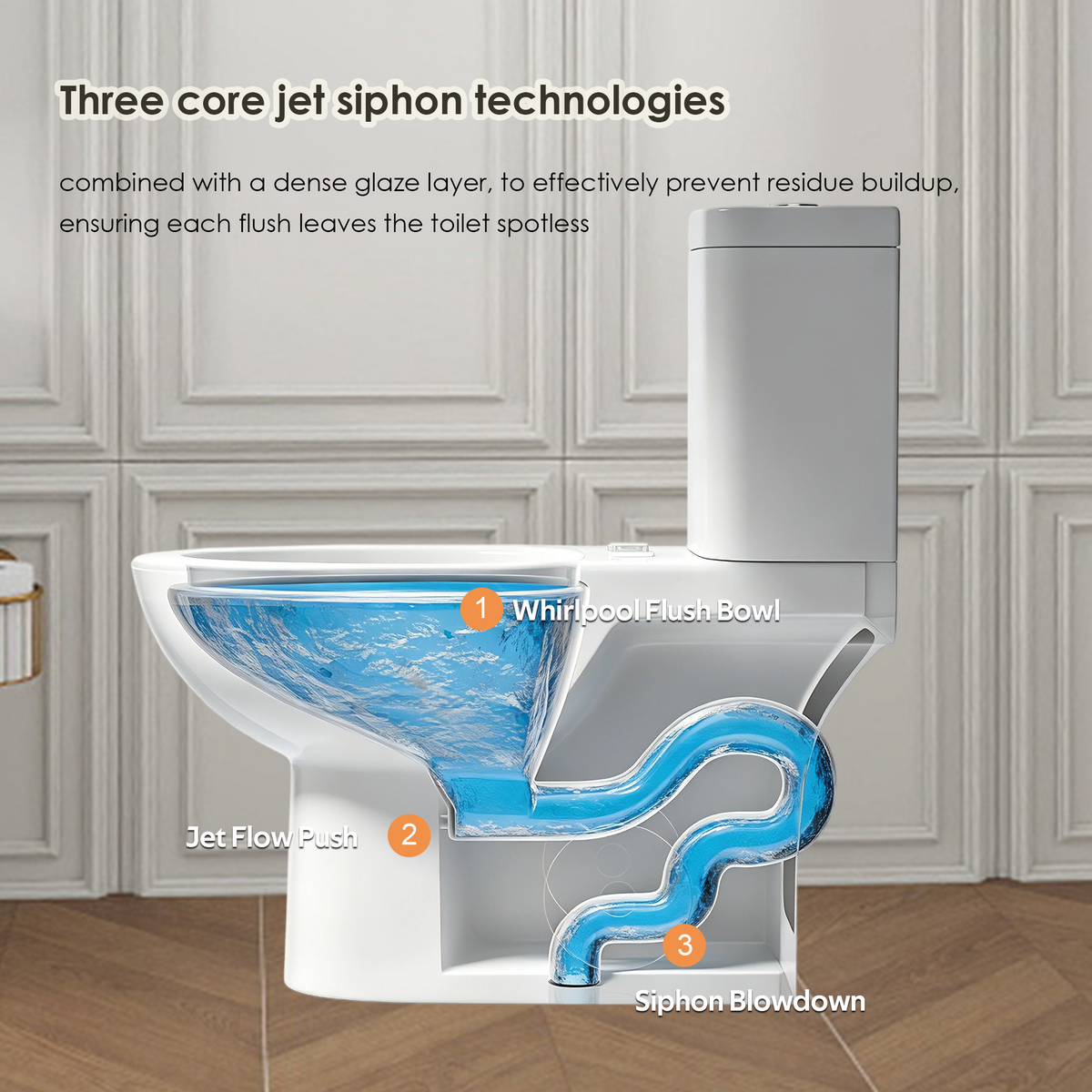 0.8/1.28 GPF Siphonic Dual‑Flush One‑Piece Toilet, 17" ADA Comfort Height, Elongated Rimmed Bowl, Top‑Button, 12" Rough‑In, Soft‑Closing Seat & Lid, 1000g MaP Score, photo 4 of 10