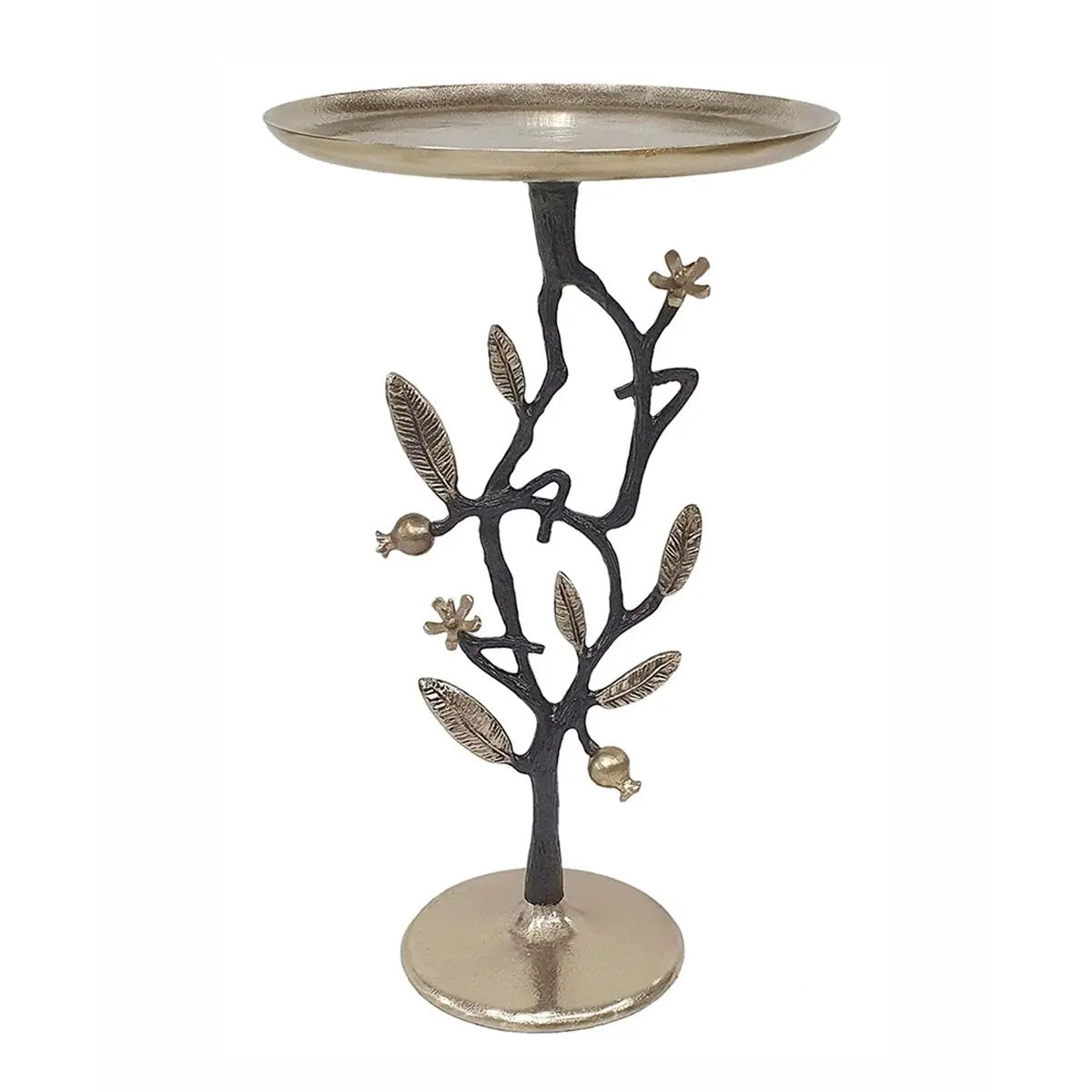 13.8x13.8x24 Black and Gold Aluminum Side Table with Pomegranate Design by HouseOfZazla